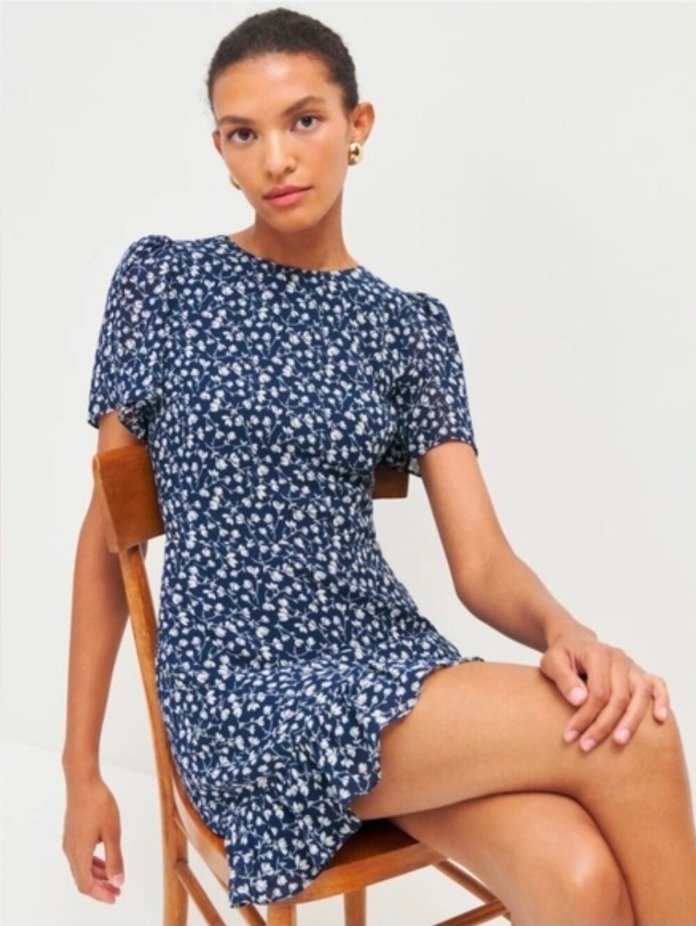 Reformation Navy Floral Dress